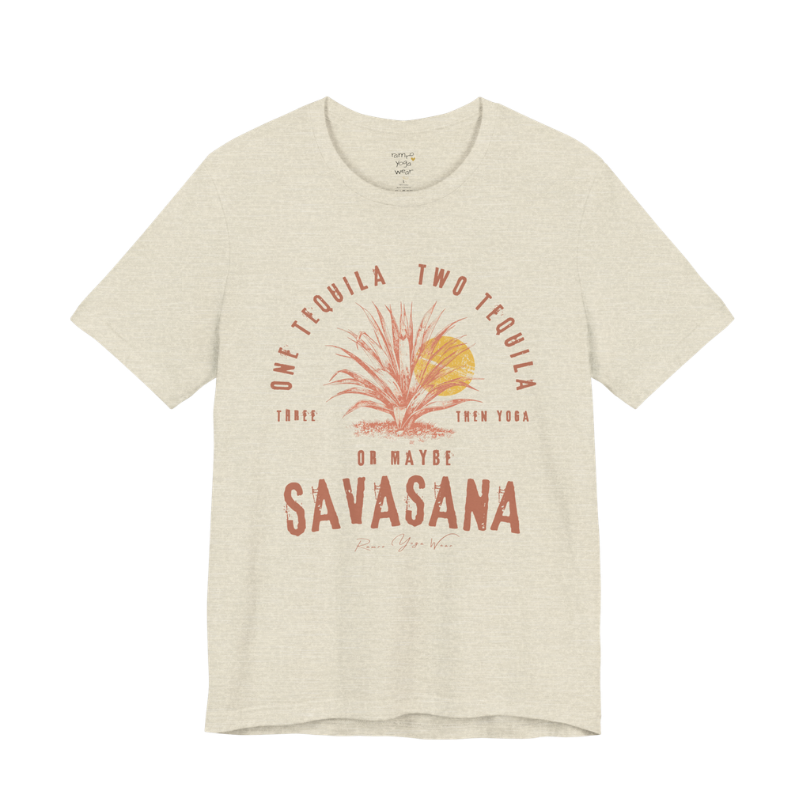 Tequila funny yoga shirt in Heather Prism Natural — Bella+Canvas 3001 graphic tee by Ramro Yoga Wear