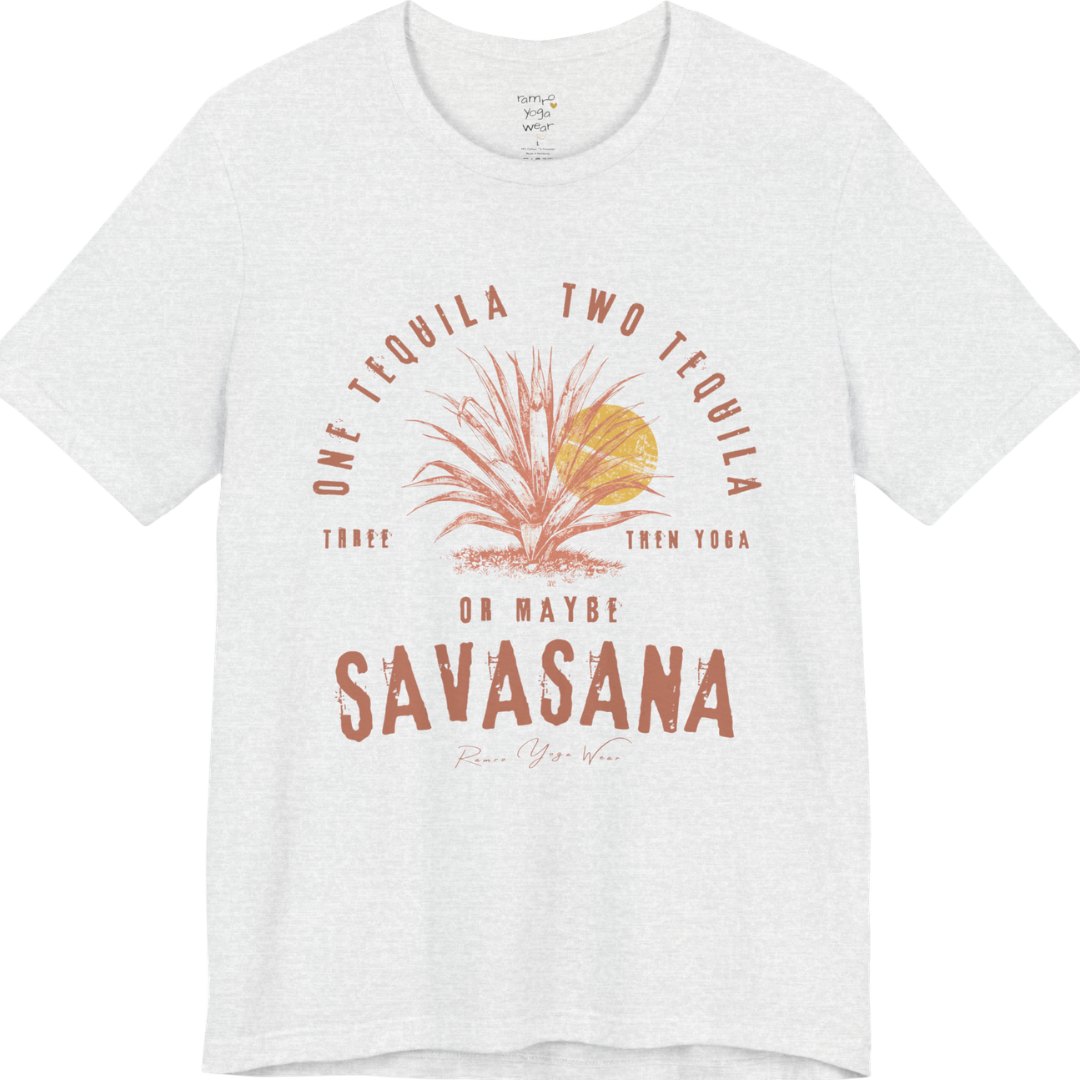 Tequila funny yoga shirt in Ash — Bella+Canvas 3001 graphic tee by Ramro Yoga Wear