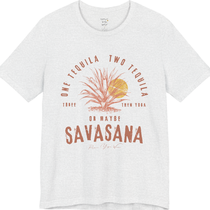 Tequila funny yoga shirt in Ash — Bella+Canvas 3001 graphic tee by Ramro Yoga Wear
