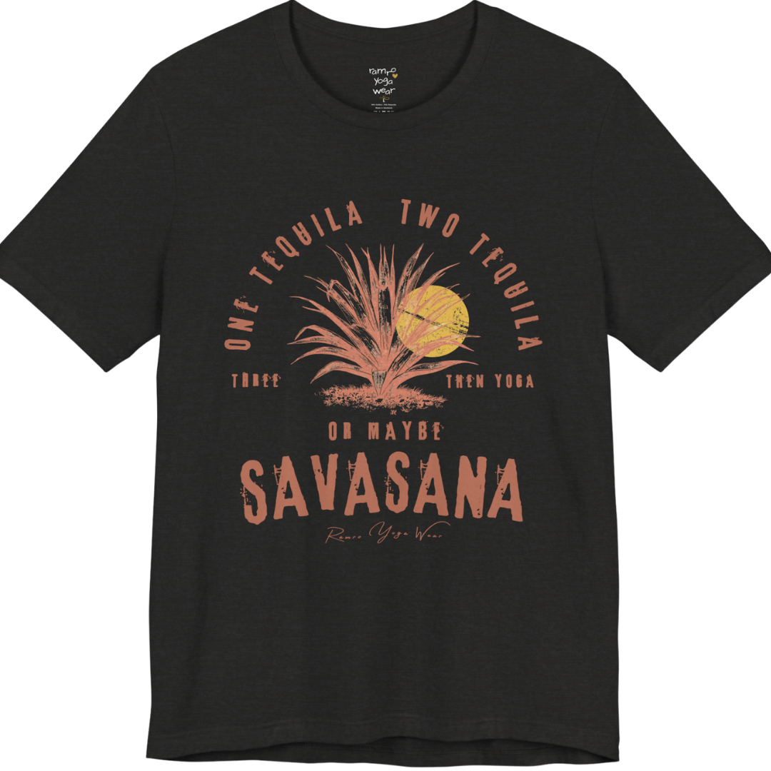 Tequila funny yoga shirt in Black Heather — Bella+Canvas 3001 graphic tee by Ramro Yoga Wear