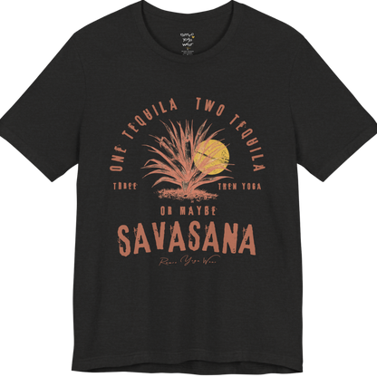 Tequila funny yoga shirt in Black Heather — Bella+Canvas 3001 graphic tee by Ramro Yoga Wear