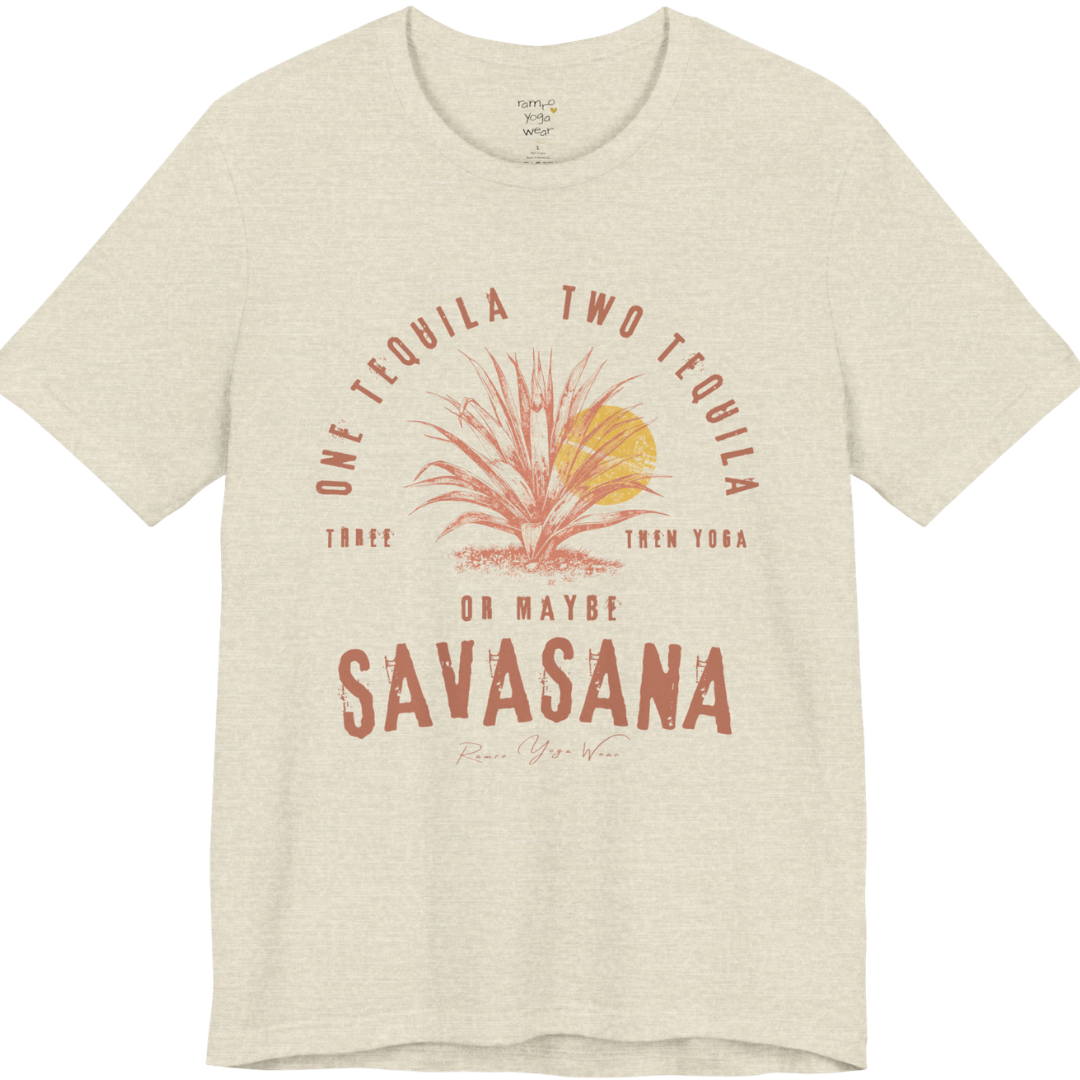 Tequila funny yoga shirt in Heather Prism Natural — Bella+Canvas 3001 graphic tee by Ramro Yoga Wear