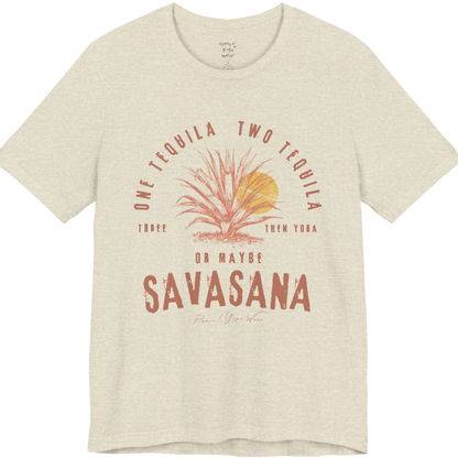 Tequila funny yoga shirt in Heather Prism Natural — Bella+Canvas 3001 graphic tee by Ramro Yoga Wear