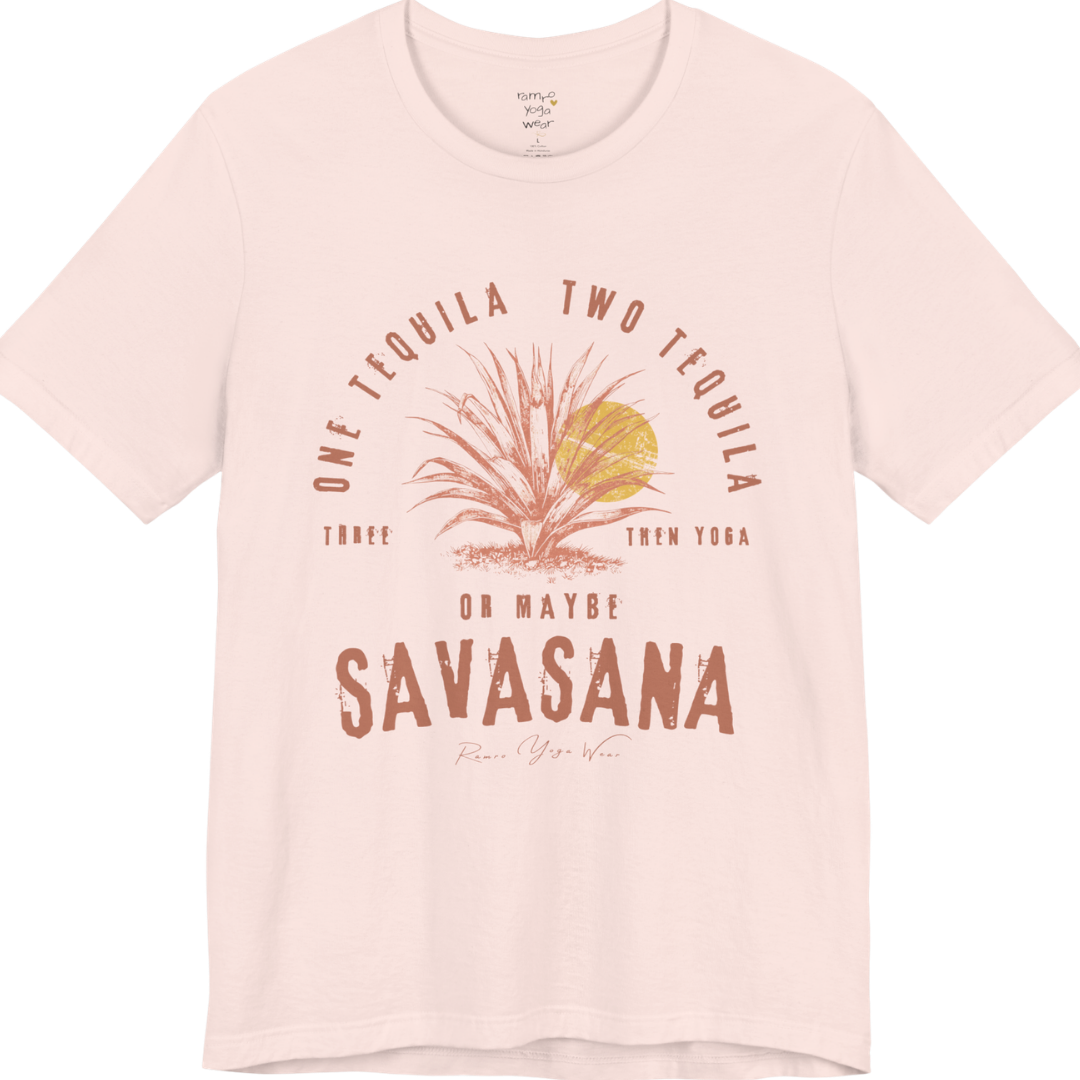 Tequila funny yoga shirt in Soft Pink — Bella+Canvas 3001 graphic tee by Ramro Yoga Wear