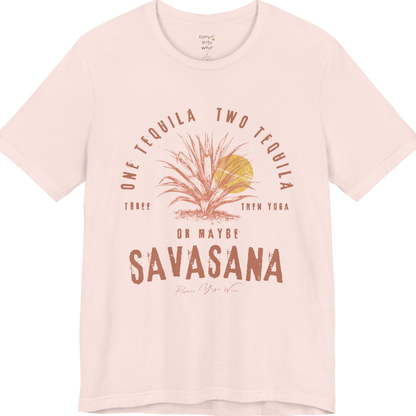 Tequila funny yoga shirt in Soft Pink — Bella+Canvas 3001 graphic tee by Ramro Yoga Wear
