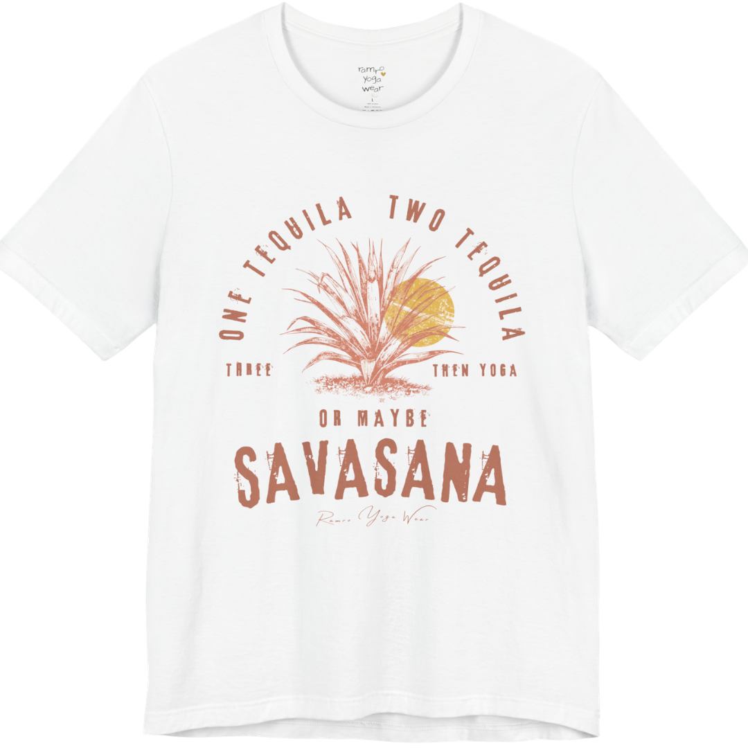 Tequila funny yoga shirt in White — Bella+Canvas 3001 graphic tee by Ramro Yoga Wear