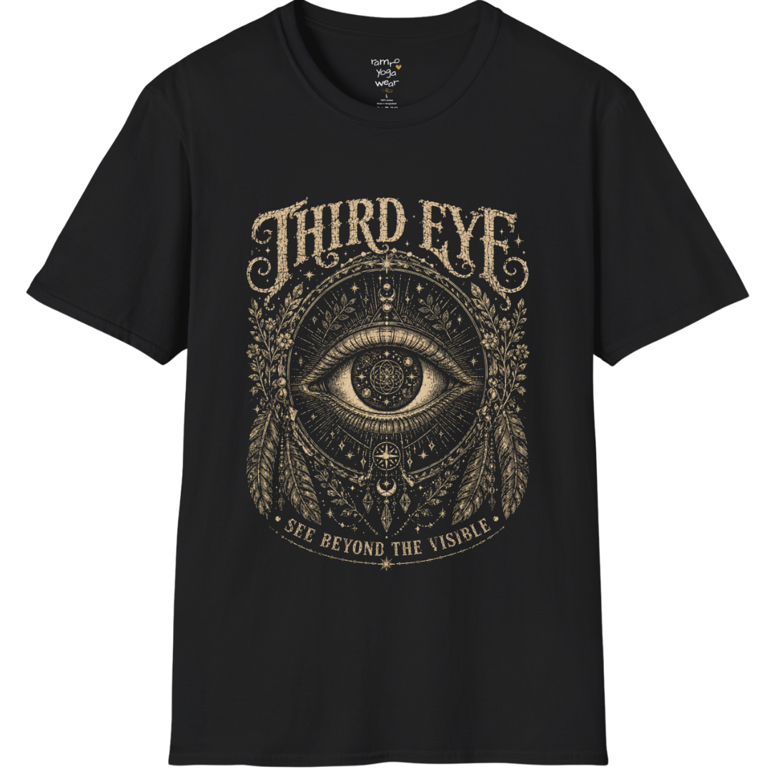 Sacred all-seeing eye with mandala frame, feathers and botanical engraving design — Sacred Thread collection by Ramro Yoga Wear