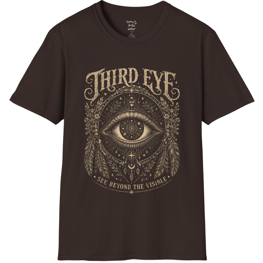 Sacred all-seeing eye with mandala frame, feathers and botanical engraving design — Sacred Thread collection by Ramro Yoga Wear