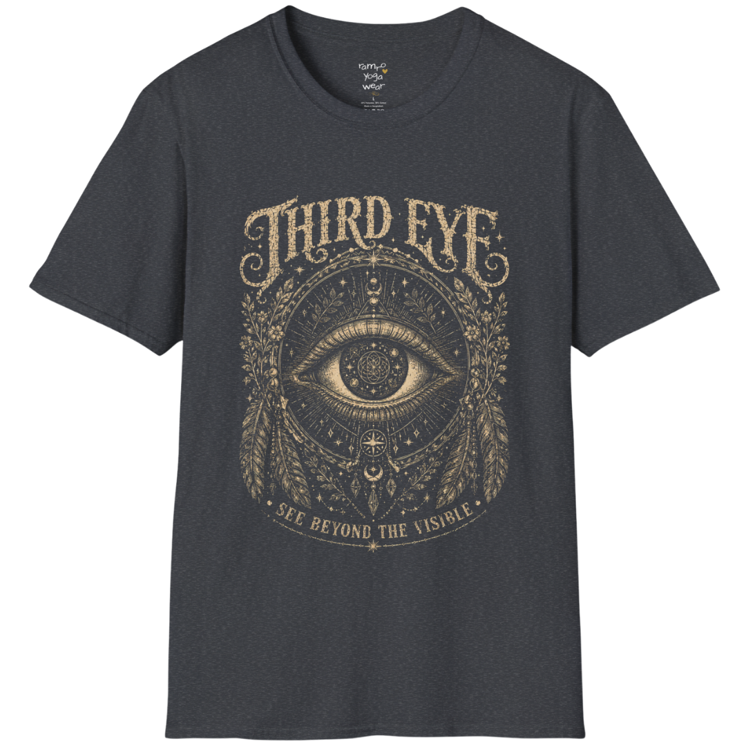 Sacred all-seeing eye with mandala frame, feathers and botanical engraving design — Sacred Thread collection by Ramro Yoga Wear