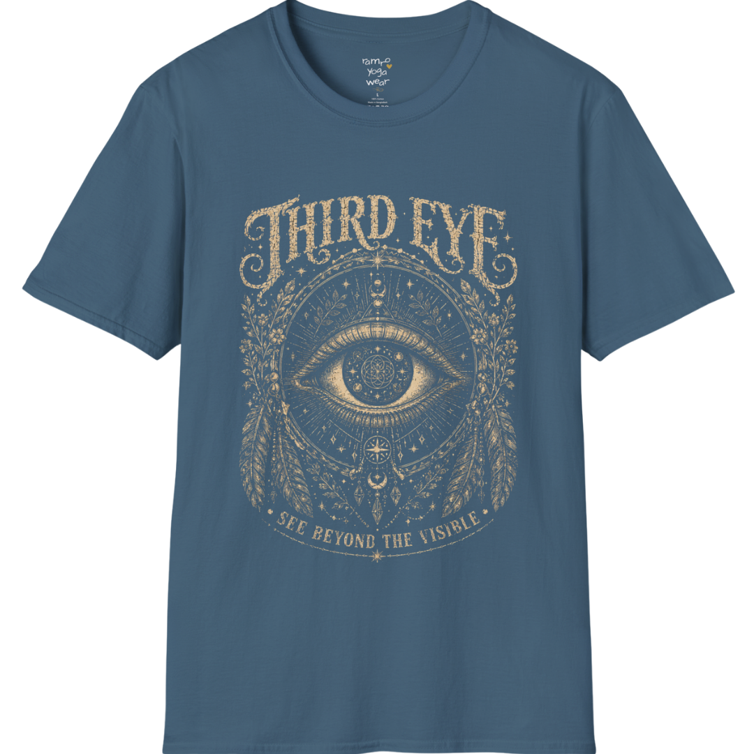 Sacred all-seeing eye with mandala frame, feathers and botanical engraving design — Sacred Thread collection by Ramro Yoga Wear