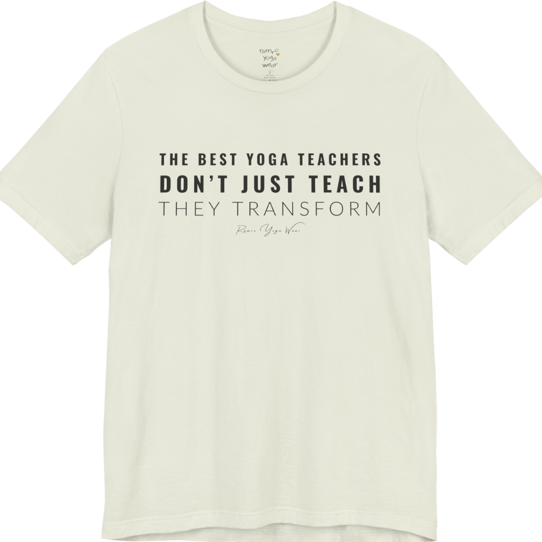 THE BEST YOGA TEACHERS DON'T JUST TEACH THEY TRANSFORM yoga teacher gift tee flat lay in Citron — Yoga Teacher Gifts collection by Ramro Yoga Wear
