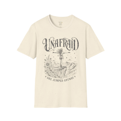 Natural Unafraid T-Shirt with soft vintage-inspired mystical artwork and celestial Western detailing. Feminine yoga lifestyle tee with grounded energy.