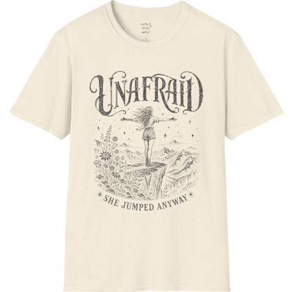 Natural Unafraid T-Shirt with soft vintage-inspired mystical artwork and celestial Western detailing. Feminine yoga lifestyle tee with grounded energy.
