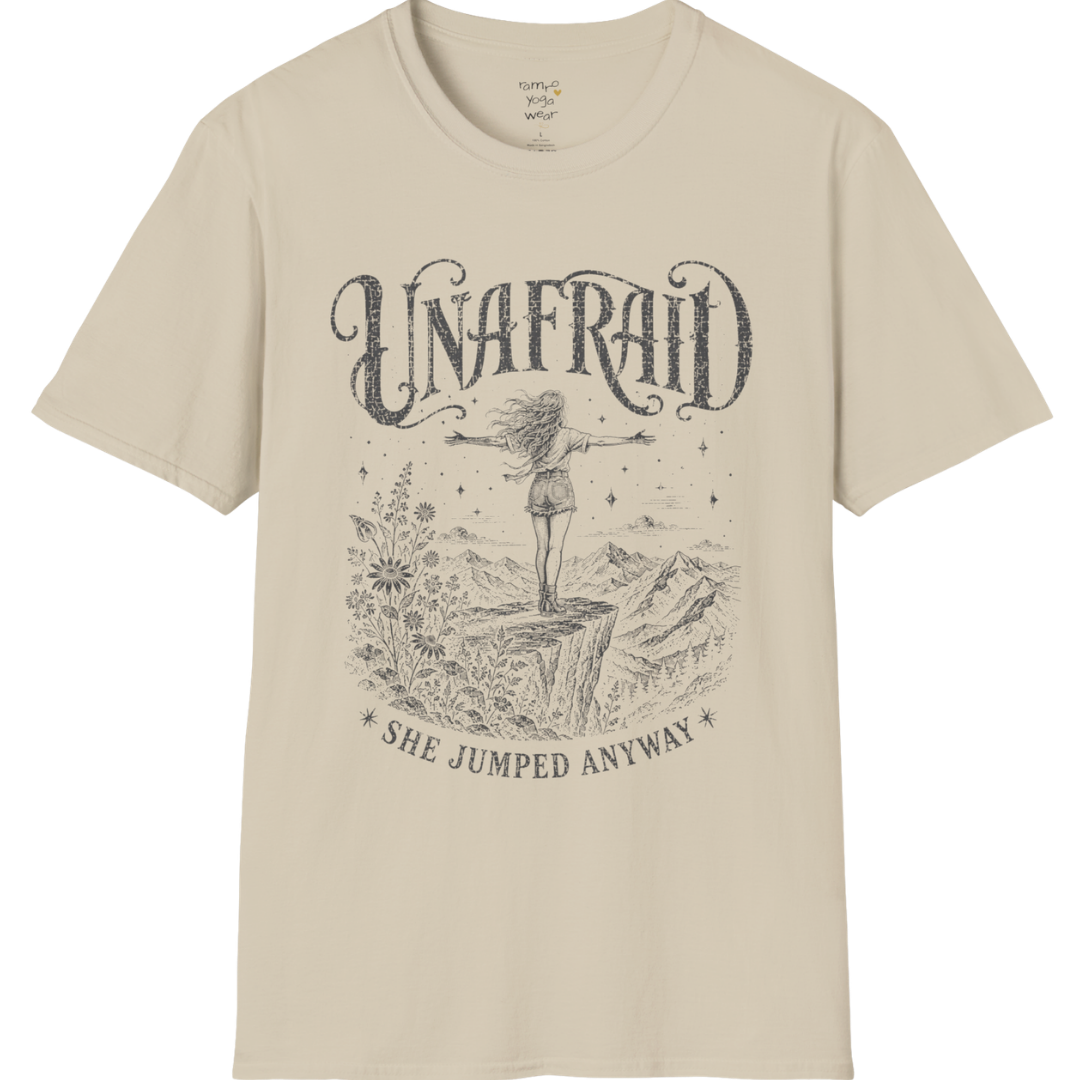 Sand Unafraid T-Shirt featuring distressed mystical cowgirl artwork with celestial accents and relaxed spiritual streetwear styling.
