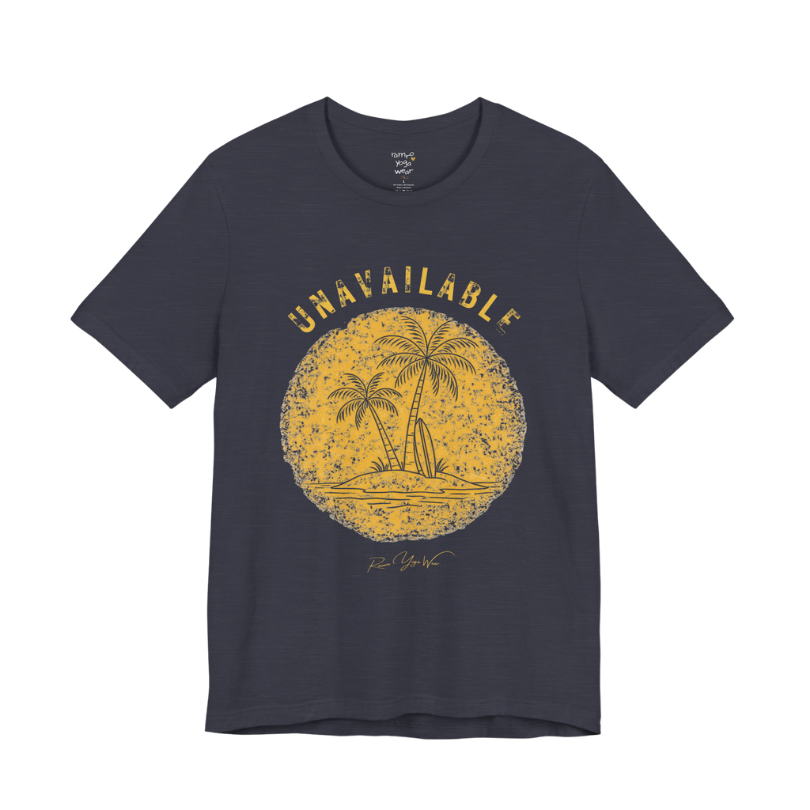 Palm tree savasana yoga slogan tee in Heather Midnight Navy — Funny Yoga Shirts collection by Ramro Yoga Wear