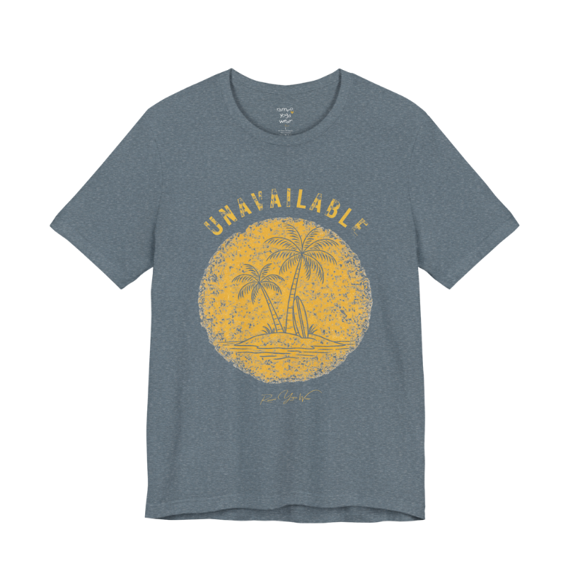 Palm tree savasana yoga slogan tee in Heather Slate — Funny Yoga Shirts collection by Ramro Yoga Wear