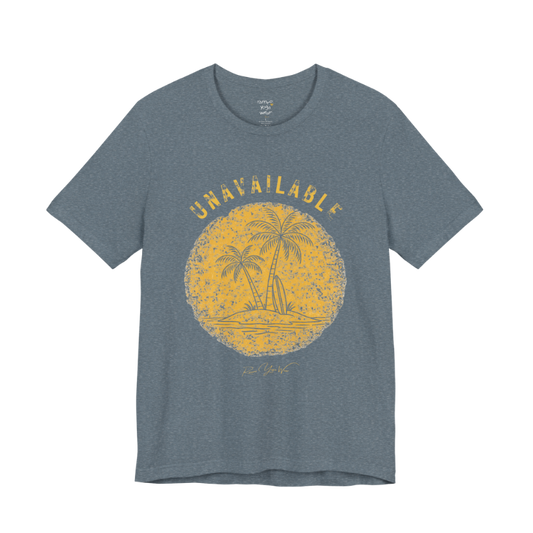 Palm tree savasana yoga slogan tee in Heather Slate — Funny Yoga Shirts collection by Ramro Yoga Wear
