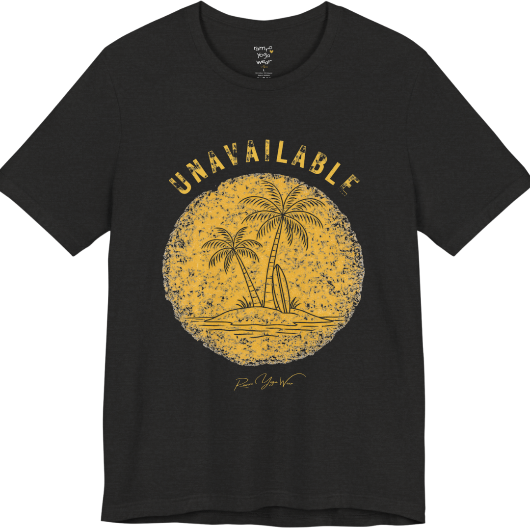 Palm tree savasana yoga slogan tee in Black Heather — Funny Yoga Shirts collection by Ramro Yoga Wear