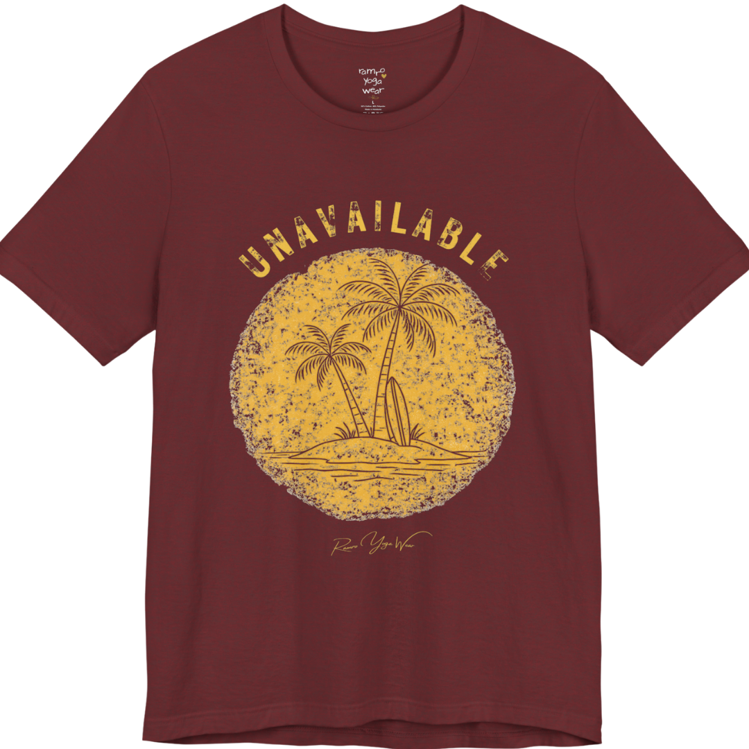 Palm tree savasana yoga slogan tee in Heather Cardinal — Funny Yoga Shirts collection by Ramro Yoga Wear