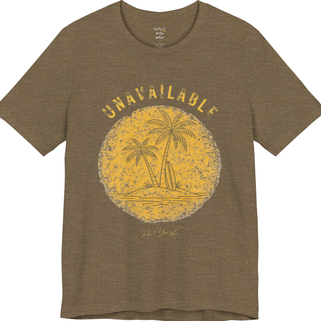 Palm tree savasana yoga slogan tee in Heather Olive — Funny Yoga Shirts collection by Ramro Yoga Wear