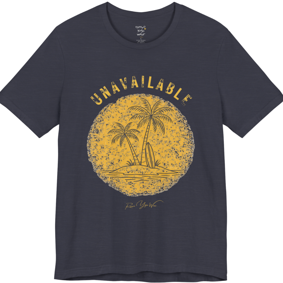 Palm tree savasana yoga slogan tee in Heather Midnight Navy — Funny Yoga Shirts collection by Ramro Yoga Wear