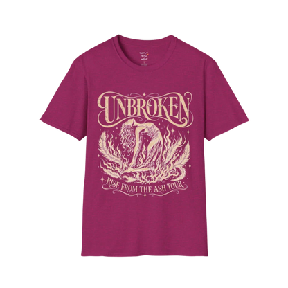Antique Heliconia Unbroken T-Shirt with distressed celestial lotus artwork and vintage spiritual graphic design.