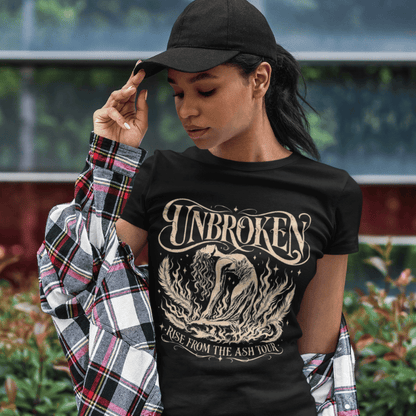 Ramro Yoga Wear Unbroken tee in Black — rise from the ash vintage design, urban street lifestyle shot