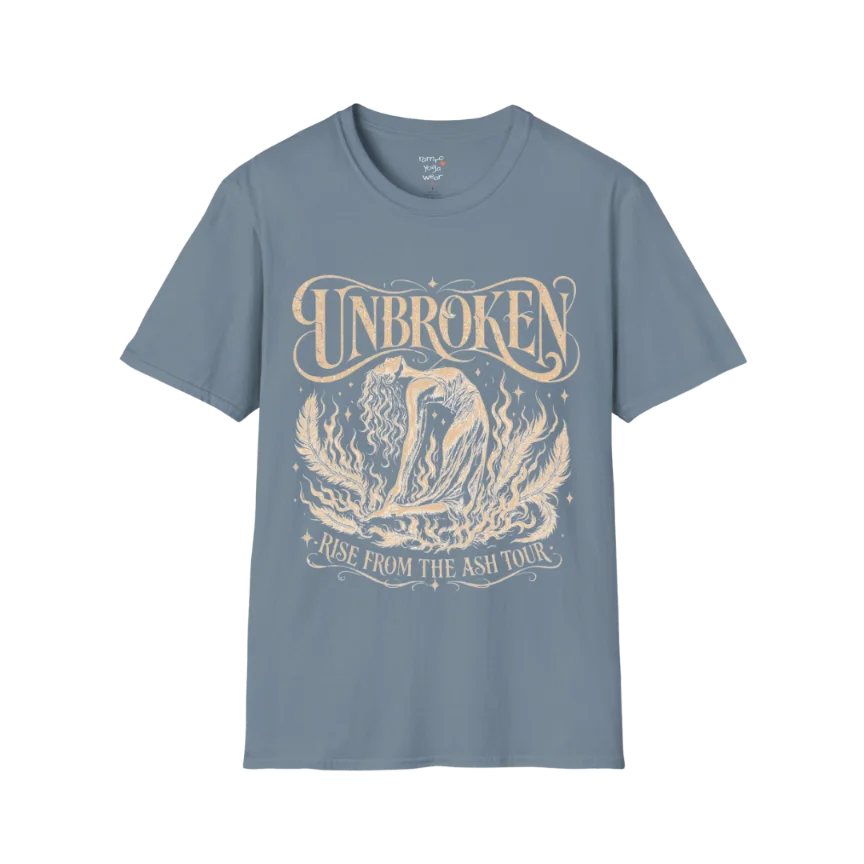 Stone Blue Unbroken T-Shirt featuring distressed spiritual artwork and vintage celestial lotus illustration.