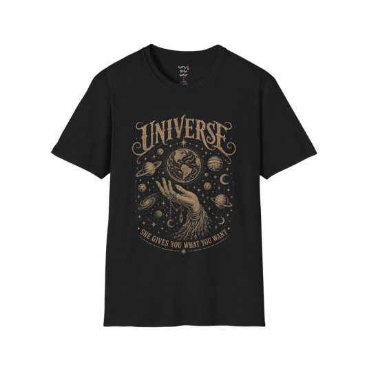 Hand holding the earth with orbiting planets and cosmic roots engraving design — Sacred Thread collection by Ramro Yoga Wear