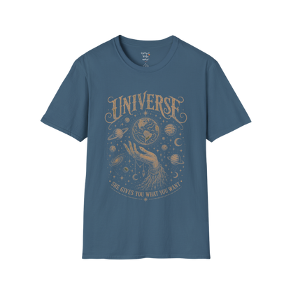 Hand holding the earth with orbiting planets and cosmic roots engraving design — Sacred Thread collection by Ramro Yoga Wear
