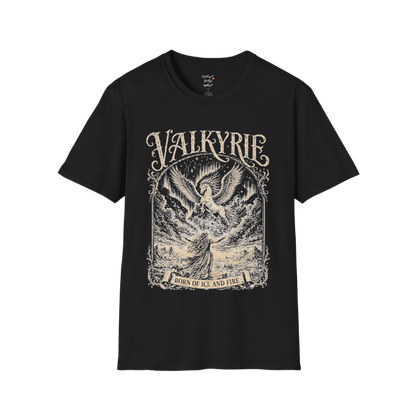 Winged Valkyrie warrior woman engraving design with ornate lettering — Sacred Thread collection by Ramro Yoga Wear — Black