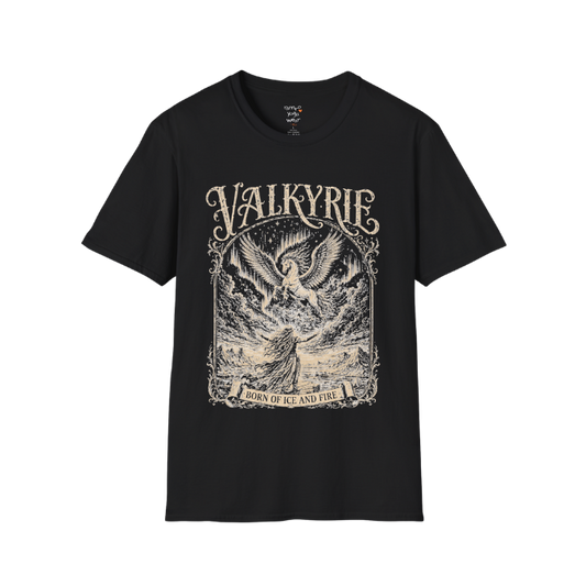 Winged Valkyrie warrior woman engraving design with ornate lettering — Sacred Thread collection by Ramro Yoga Wear — Black