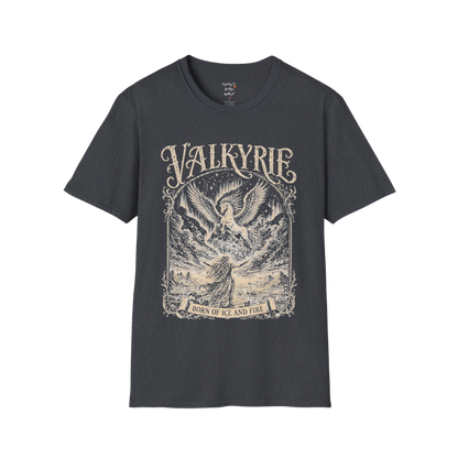 Winged Valkyrie warrior woman engraving design with ornate lettering — Sacred Thread collection by Ramro Yoga Wear — Dark Heather Grey