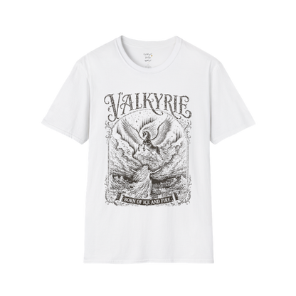 Winged Valkyrie warrior woman engraving design with ornate lettering — Sacred Thread collection by Ramro Yoga Wear — White
