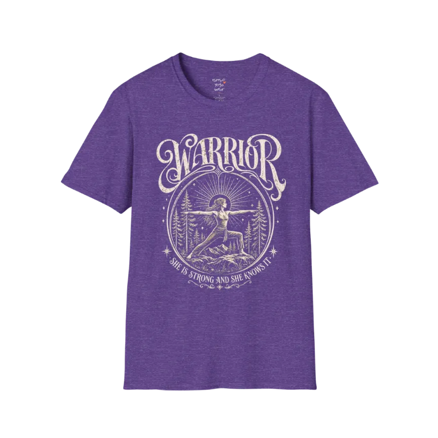 Heather Purple Warrior T-Shirt with celestial warrior graphic and feminine grounded energy.