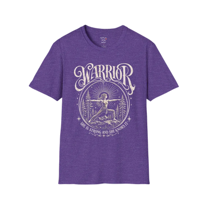 Heather Purple Warrior T-Shirt with celestial warrior graphic and feminine grounded energy.