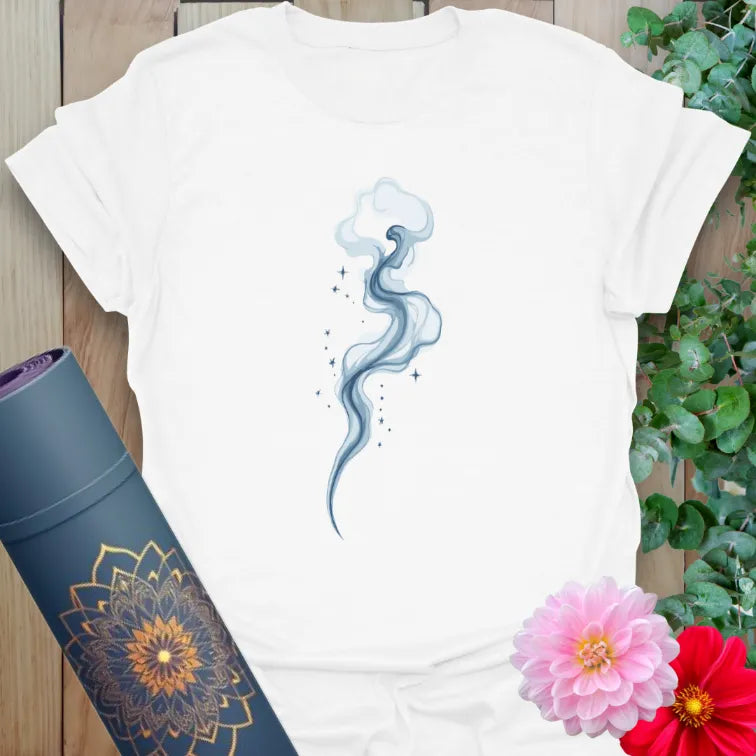 White Celestial Smoke T-Shirt featuring soft minimalist smoke swirl artwork