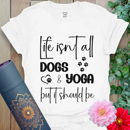 White Dog T-Shirt featuring dog and yoga lover humorous quote with paw graphics