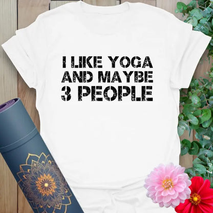 Clean white unisex yoga t-shirt showcasing funny yoga lifestyle design for soulful living and light-hearted mindfulness.