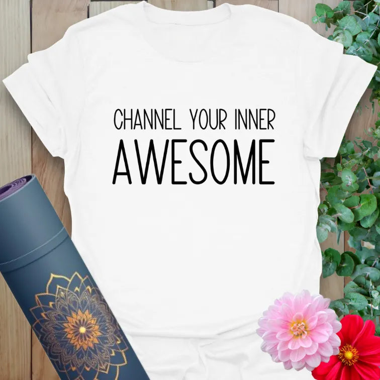 Clean white unisex yoga t-shirt showcasing empowering motivational message perfect for yogis, dreamers, and mindful movers.