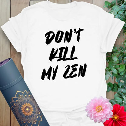 Clean white unisex yoga t-shirt featuring powerful mindful quote for heart-centered humor and soul-protecting vibes.