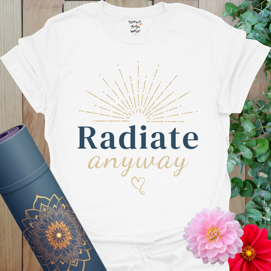 White Radiate T-Shirt with clean typography and sunny message. A crisp, uplifting shirt for soulful living.
