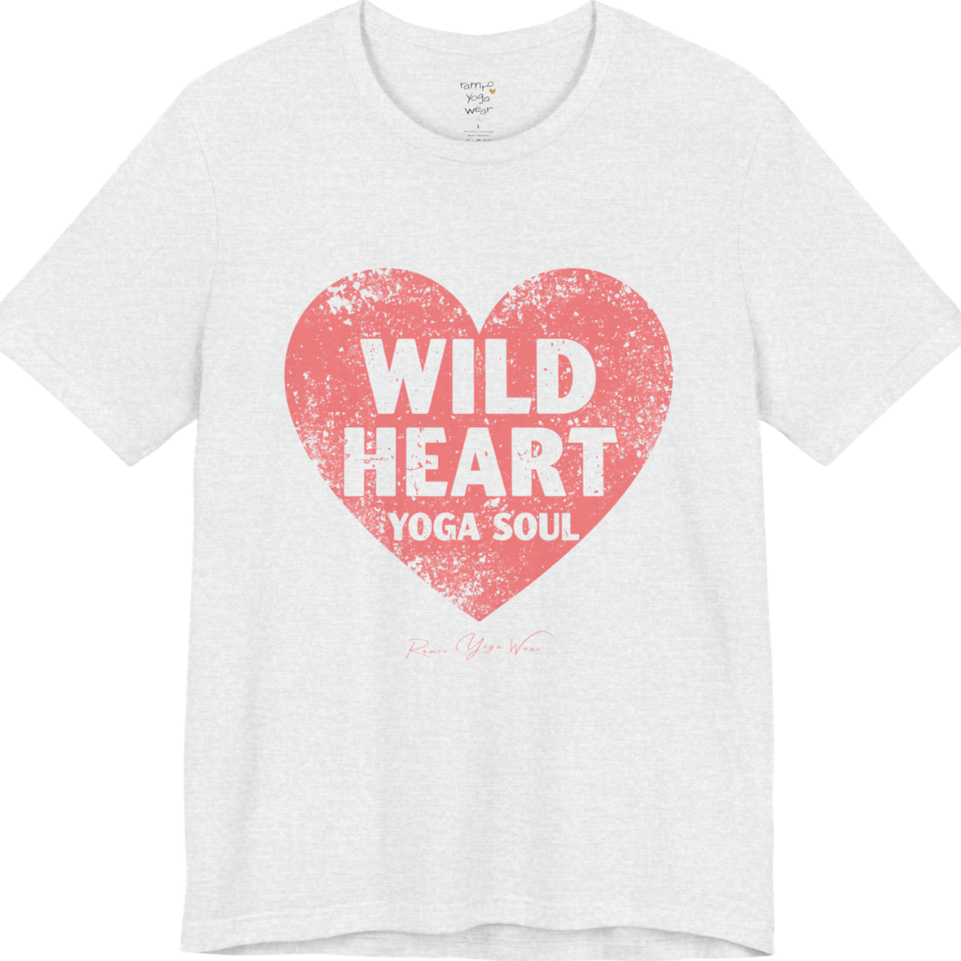 WILD HEART YOGA SOUL distressed heart tee — Funny Yoga Shirts collection by Ramro Yoga Wear — Ash