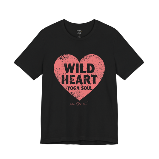 WILD HEART YOGA SOUL distressed heart tee — Funny Yoga Shirts collection by Ramro Yoga Wear — Black