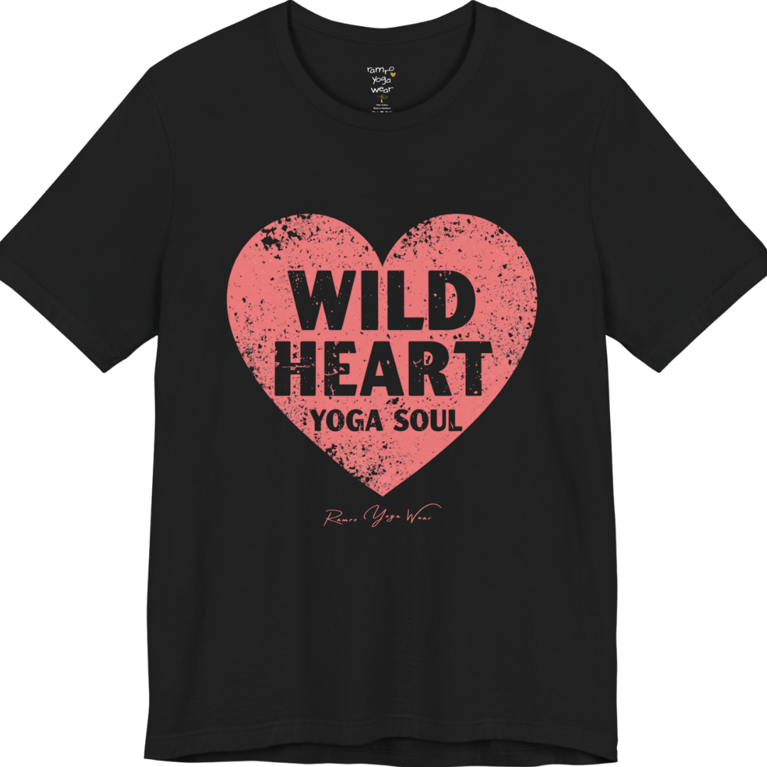 WILD HEART YOGA SOUL distressed heart tee — Funny Yoga Shirts collection by Ramro Yoga Wear — Black