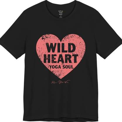WILD HEART YOGA SOUL distressed heart tee — Funny Yoga Shirts collection by Ramro Yoga Wear — Black