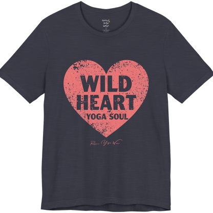 WILD HEART YOGA SOUL distressed heart tee — Funny Yoga Shirts collection by Ramro Yoga Wear — Heather Midnight Navy