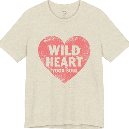 WILD HEART YOGA SOUL distressed heart tee — Funny Yoga Shirts collection by Ramro Yoga Wear — Heather Prism Natural