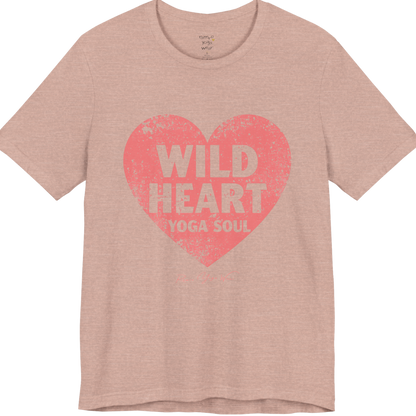 WILD HEART YOGA SOUL distressed heart tee — Funny Yoga Shirts collection by Ramro Yoga Wear — Heather Prism Peach