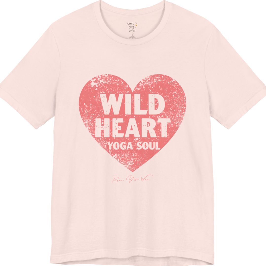 WILD HEART YOGA SOUL distressed heart tee — Funny Yoga Shirts collection by Ramro Yoga Wear — Soft Pink